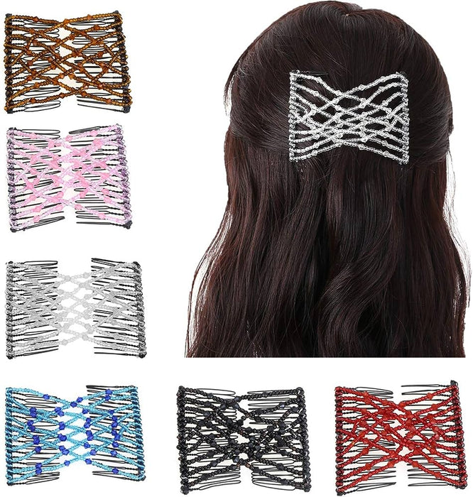 Double Hair Comb For Women, Hair Combs With Elastic Beaded Rope Flexible Hair Comb