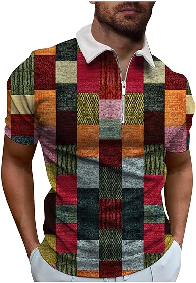 Men's Waffle Polo Shirt Button Up Polos Lapel Polo Polo Shirt Golf Shirt Plaid