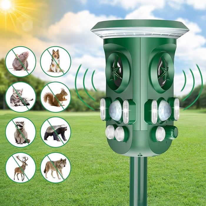 Solar Animal Repeller 360° Ultrasonic Animal Repeller Outdoor Waterproof with Motion Detector USB