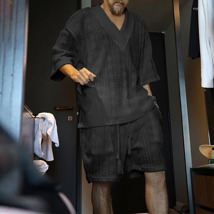 Men's T-shirt Suits Tracksuit Tennis Shirt Shorts and T Shirt Set Plain V Neck