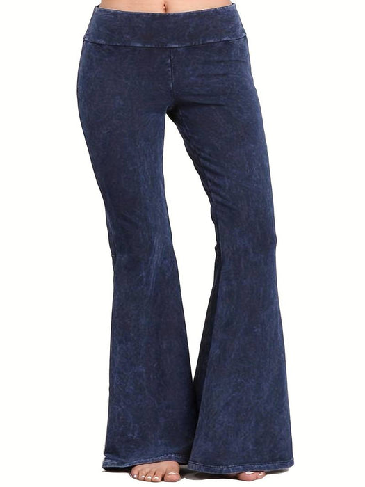 Women's Jeans Bootcut Bell Bottom Full Length Faux Denim Ruffle High Cut
