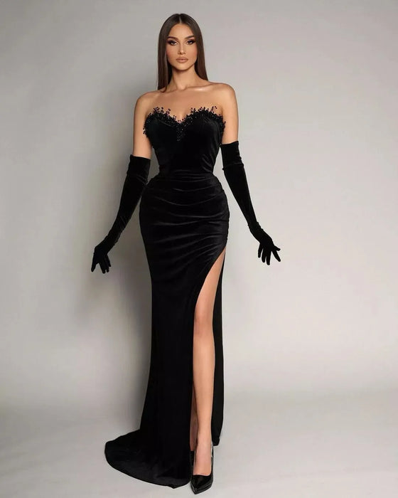 Mermaid Black Dress Evening Gown Vintage Dress Formal Masquerade Sweep / Brush Train