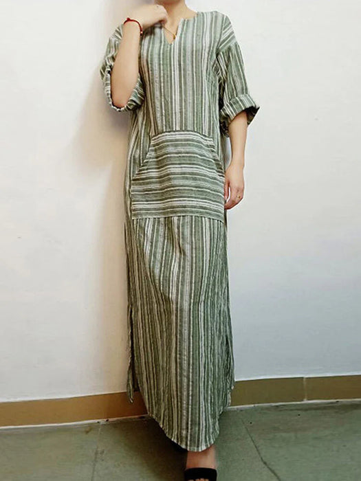 Women's Cotton Linen Dress Casual Dress Tartan Dress Maxi long Dress