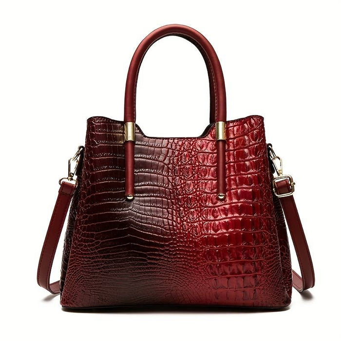 Women's Handbag Bag Set PU Leather Office Large Capacity Crocodile Black Red Green