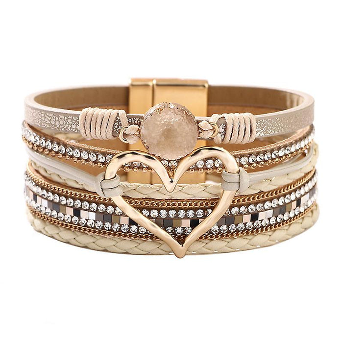 1pcs Plaited Wrap Heart Statement Personalized Leather Bracelet Jewelry For Women's