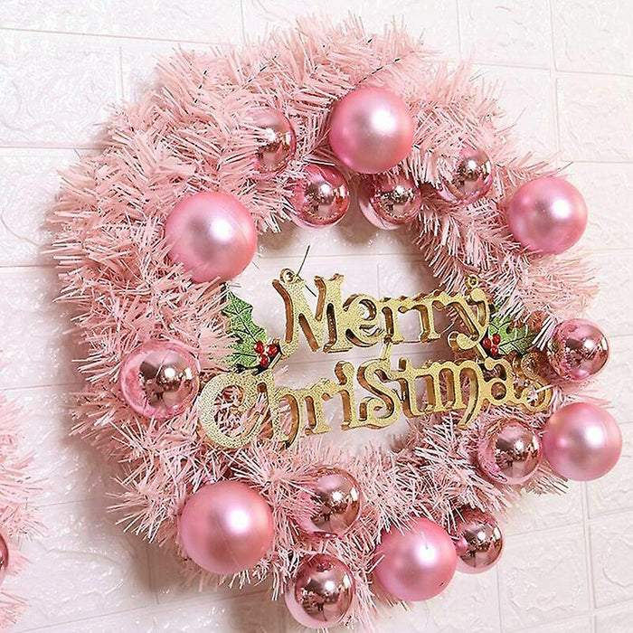 1pc, Christmas Decorations Pink Christmas Wreath Rattan Ring Shopping Mall Window Decor,