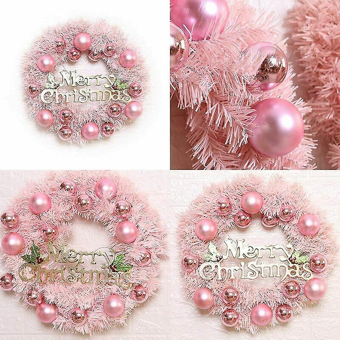 1pc, Christmas Decorations Pink Christmas Wreath Rattan Ring Shopping Mall Window Decor,