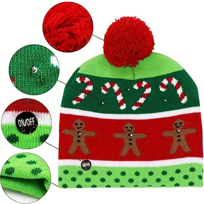 Funny Led Light Knitted Christmas Hat Adults Children Beanie Hat New Year Xmas Kids Gift Decors Party Hat Caps