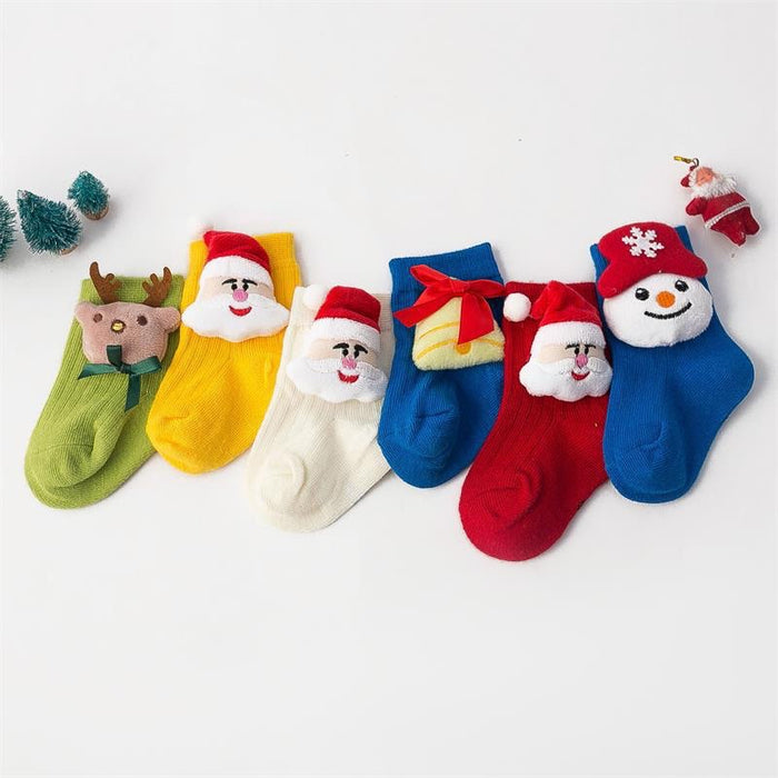 Baby Unisex 3 Pairs Socks Blue Snowman + Gloves Red old man + red shoes Yellow old man