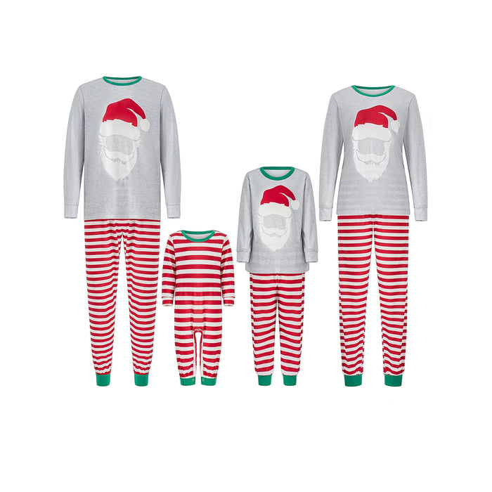 Christmas Pajamas Ugly Family Set Santa Claus Striped Home Gray Long Sleeve