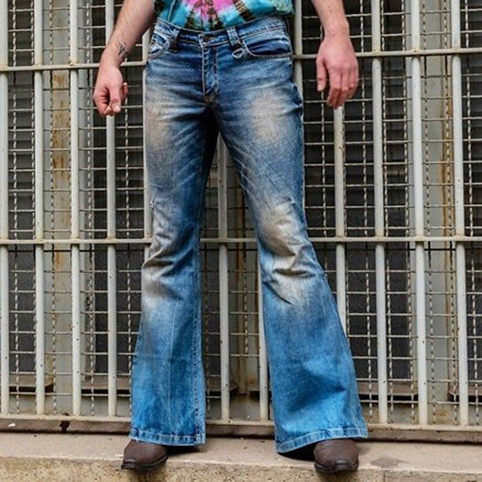 Men's Jeans Flared Pants Trousers Denim Pants Pocket Plain Comfort Breathable Outdoor