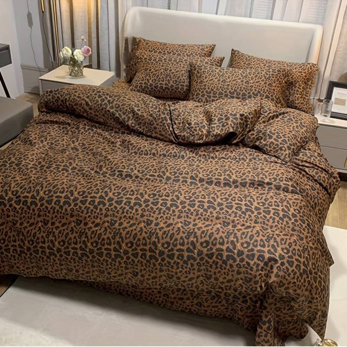 Leopard Bed Linen Leopard Set Leo Brown Yellow Gold Pattern Bed Linen Double Bed Set 3-Piece