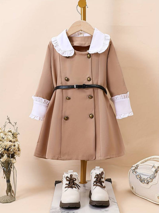 Kids Girls' Dress Solid Color Long Sleeve Casual Button Adorable Daily Polyester Midi Casual Dress