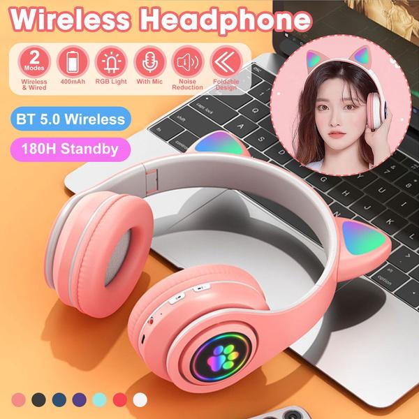 L400 LED Flash Cute Cat Ears Headphone With Microphone Bluetooth Earphone Over-Ear Wireless