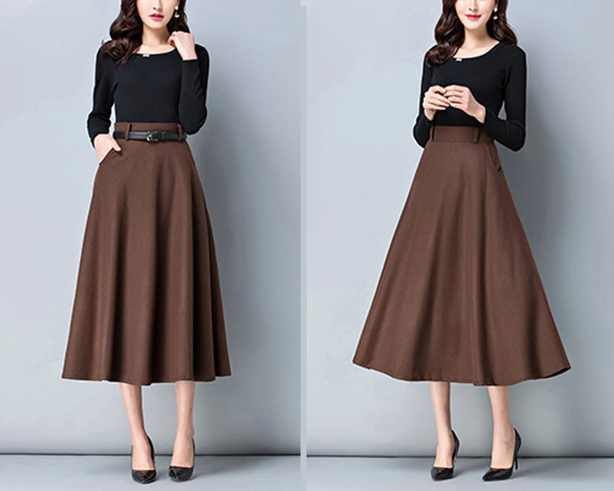 Women's Swing Work Skirts Long Skirt Maxi Polyester Black Wine Grey Skirts Fall & Winter