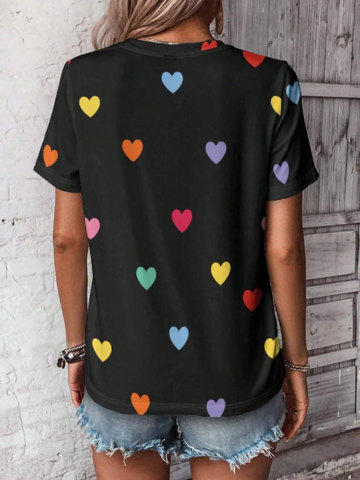 Women's Valentine Heart T Shirt Cute Regular Tops Short Sleeve Round Neck Print Regular Fit Daily Black White Summer