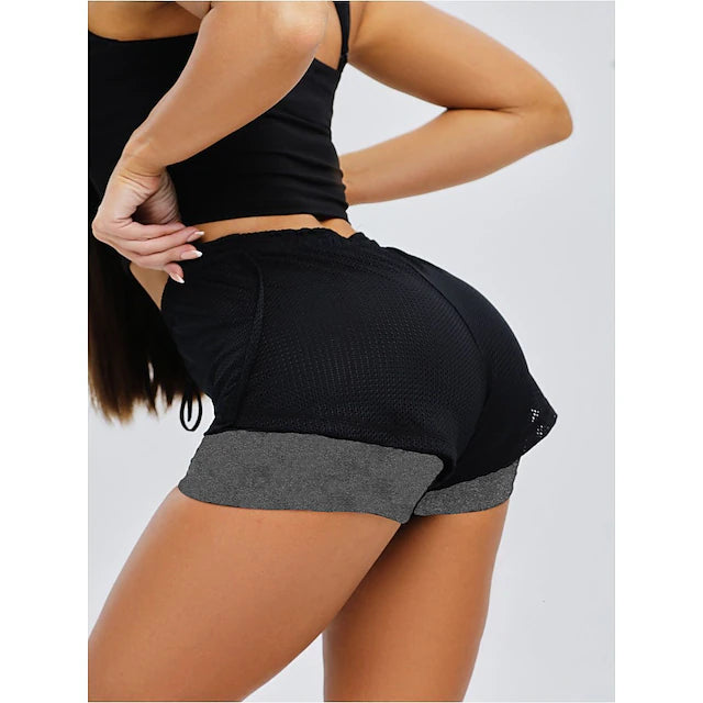 Women's Running Shorts Gym Shorts Drawstring 2 in 1 Bottoms Athletic Breathable Sweat wicking Quick Dry