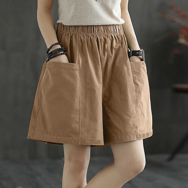 Women's Shorts Linen Cotton Blend Pocket Short Black Summer