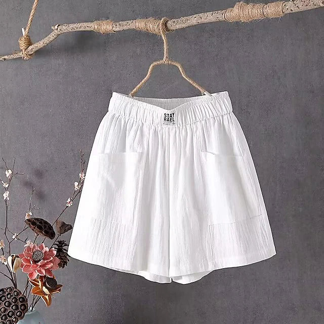 Women's Shorts Linen Cotton Blend Plain Black White Casual Daily Short Going out Weekend Summer