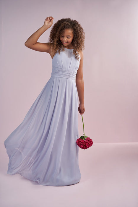 Sheath / Column Floor Length Jewel Neck Chiffon Summer Junior Bridesmaid Dresses&Gowns With Ruching