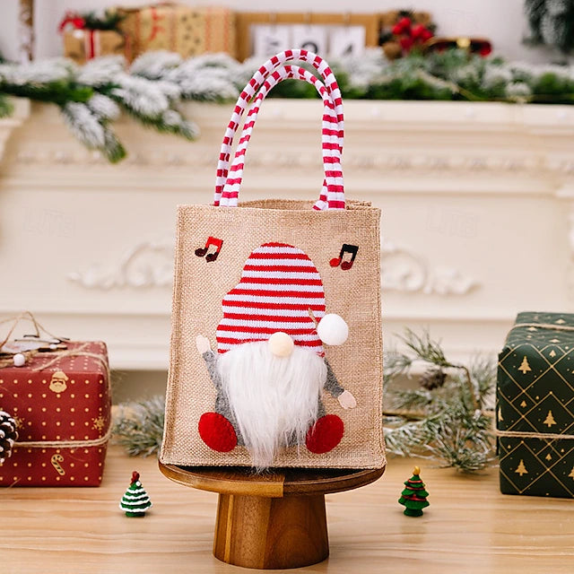 Christmas Tote Bags Decoration Rudolph Burlap Gift Bags for Kids, Handheld