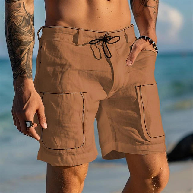 Men's Shorts Linen Shorts Summer Shorts Patchwork Pocket Drawstring