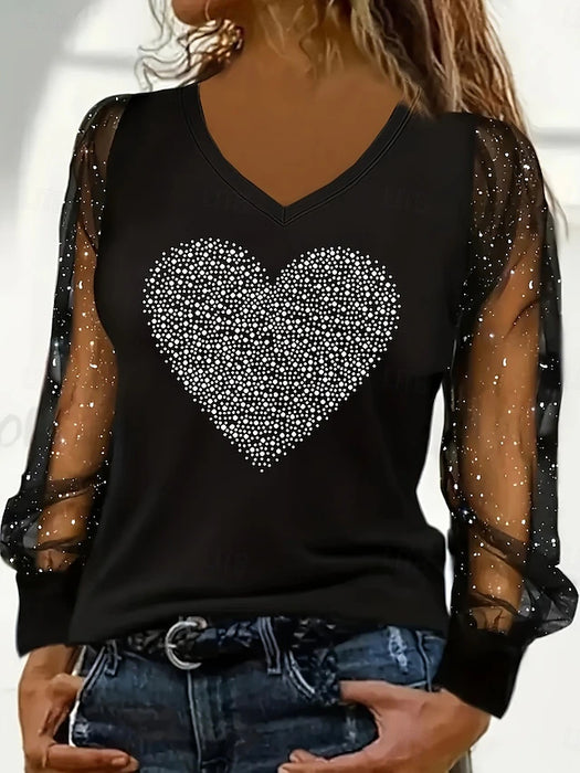Women's Valentine Heart Shirt Blouse Regular Tops Long Sleeve