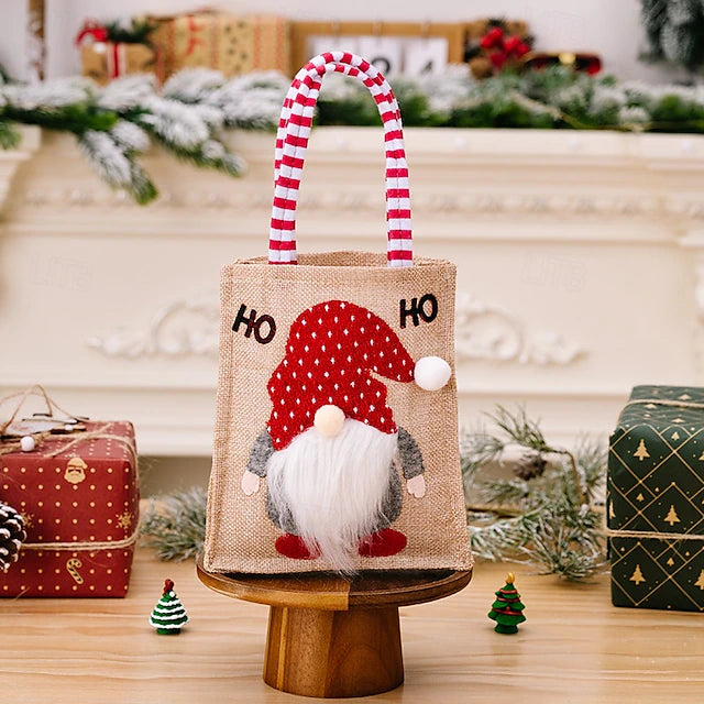 Christmas Tote Bags Decoration Rudolph Burlap Gift Bags for Kids, Handheld