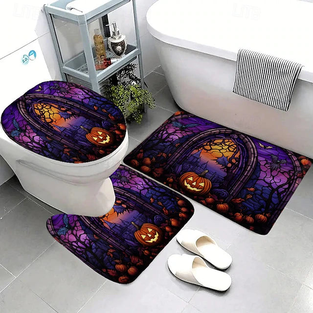 3 Pieces Halloween Bathroom Rugs and Mats Sets Non Slip Water Absorbent