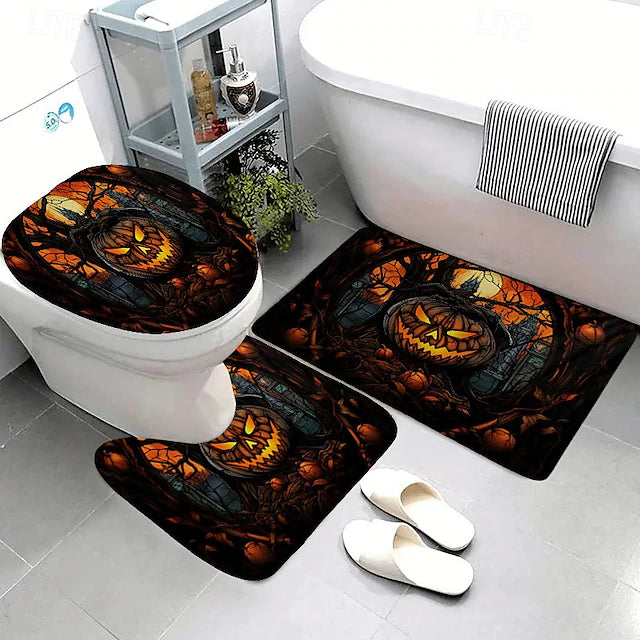 3 Pieces Halloween Bathroom Rugs and Mats Sets Non Slip Water Absorbent