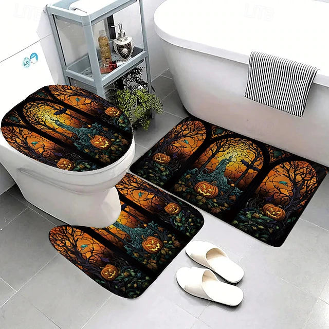 3 Pieces Halloween Bathroom Rugs and Mats Sets Non Slip Water Absorbent