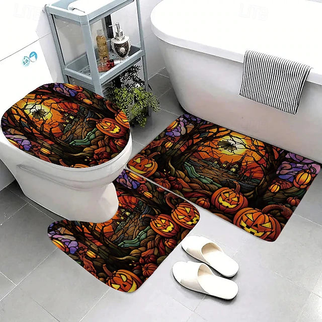 3 Pieces Halloween Bathroom Rugs and Mats Sets Non Slip Water Absorbent