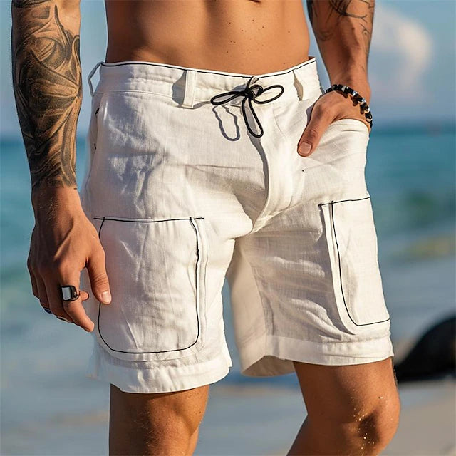 Men's Shorts Linen Shorts Summer Shorts Patchwork Pocket Drawstring