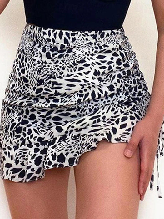 Women's Skirt Mini Skirts Print Leopard Casual Daily Summer Polyester Casual Black
