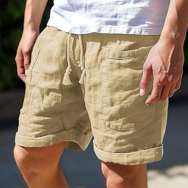 Men's Shorts Linen Shorts Summer Shorts Pocket Drawstring Elastic Waist Plain