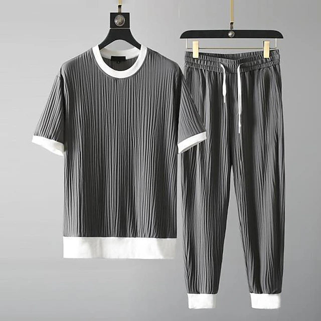 Men's 2 Pieces Outfits T-Shirt and Drawstring Shorts Set Color Block Crew Neck Daily Wear Vacation Short Sleeves