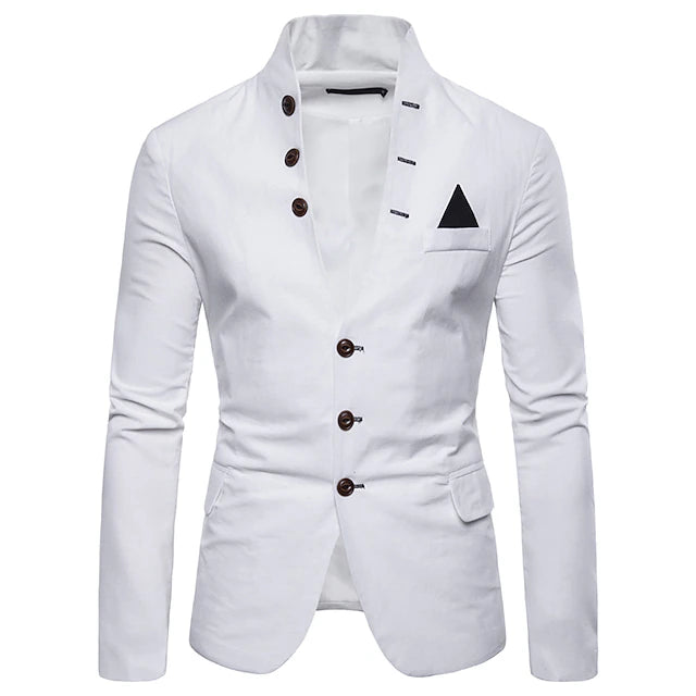 Men's Jacket Blazer Wedding Business Thermal Warm Pocket Fall Winter Solid Color Color Block Business Casual Stand Collar