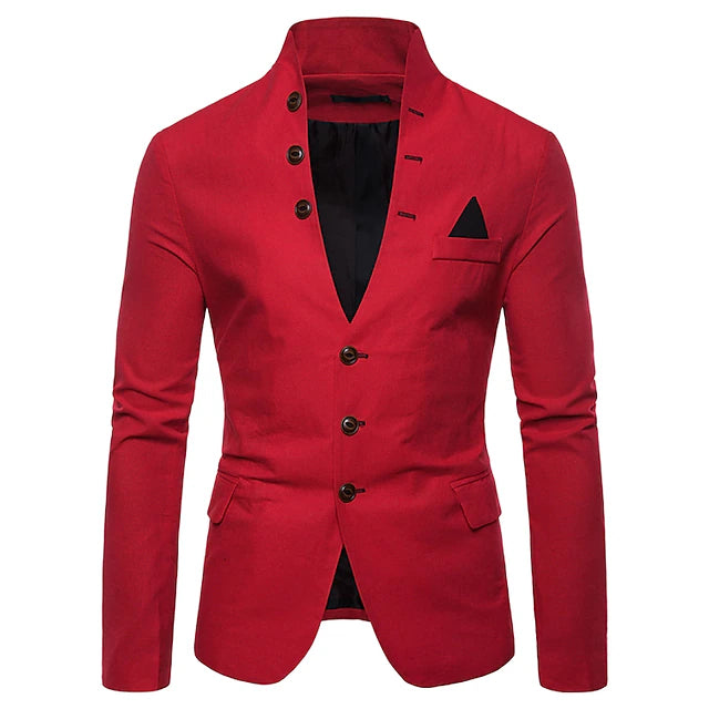 Men's Jacket Blazer Wedding Business Thermal Warm Pocket Fall Winter Solid Color Color Block Business Casual Stand Collar