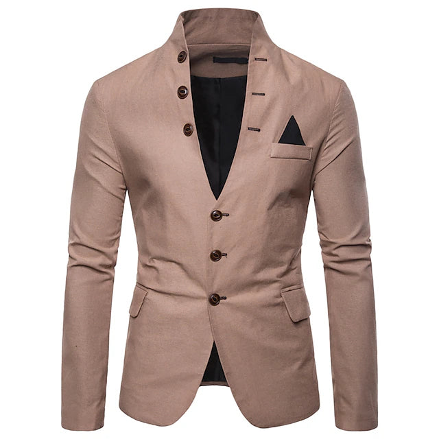 Men's Jacket Blazer Wedding Business Thermal Warm Pocket Fall Winter Solid Color Color Block Business Casual Stand Collar