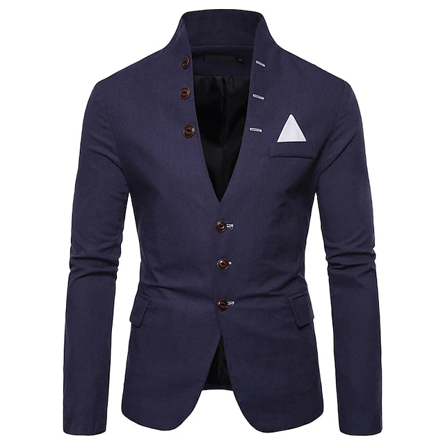 Men's Jacket Blazer Wedding Business Thermal Warm Pocket Fall Winter Solid Color Color Block Business Casual Stand Collar