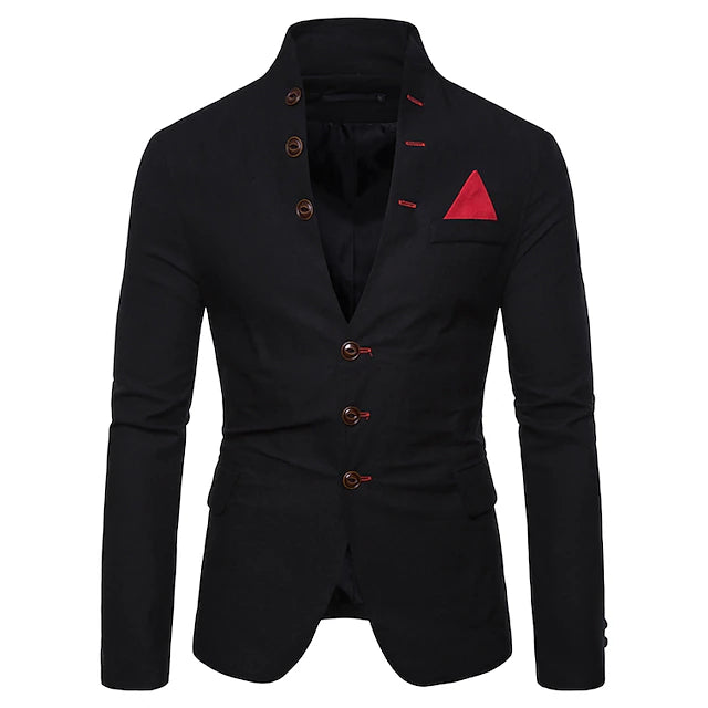 Men's Jacket Blazer Wedding Business Thermal Warm Pocket Fall Winter Solid Color Color Block Business Casual Stand Collar