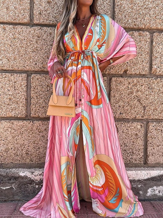 Women's Casual Dress Long Sleeve Boho Dress Boho Chic Dresses Geometric Color Block