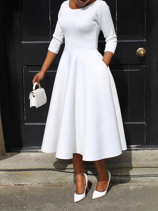 Women's White Dress Casual Dress Swing Dress Midi Dress Pocket Daily Date