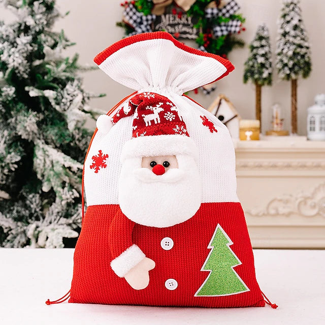 Large Christmas Gift Bag, Creative Dual-Tone Knitted Santa Sack, Festive