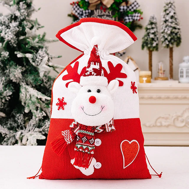 Large Christmas Gift Bag, Creative Dual-Tone Knitted Santa Sack, Festive