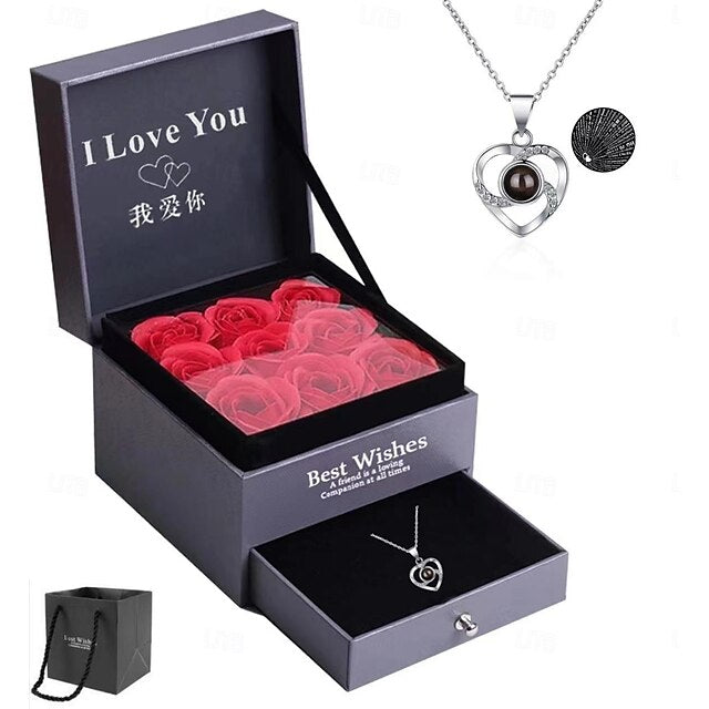 Women's Day Gifts Valentine's Day 100 Languages Pure Silver Projection Necklace