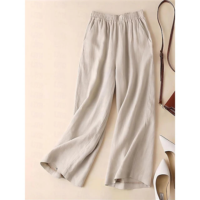 Women's Wide Leg Pants Casual Maillard Chinos Baggy Ankle-Length Cotton And Linen