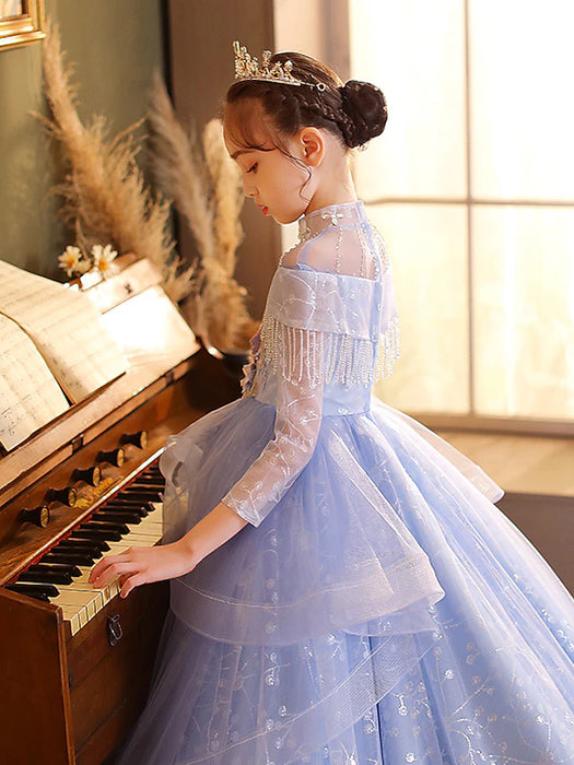 Princess Sweep / Brush Train Flower Girl Dress Birthday Frozen Elsa Girls Cute Prom Dress Polyester / Cotton Blend with Tassel
