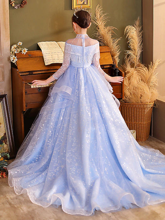 Princess Sweep / Brush Train Flower Girl Dress Birthday Frozen Elsa Girls Cute Prom Dress Polyester / Cotton Blend with Tassel