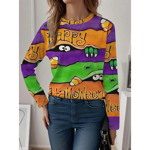 Women's T shirt Tee Ombre Print Halloween Daily Casual Long Sleeve Crew Neck